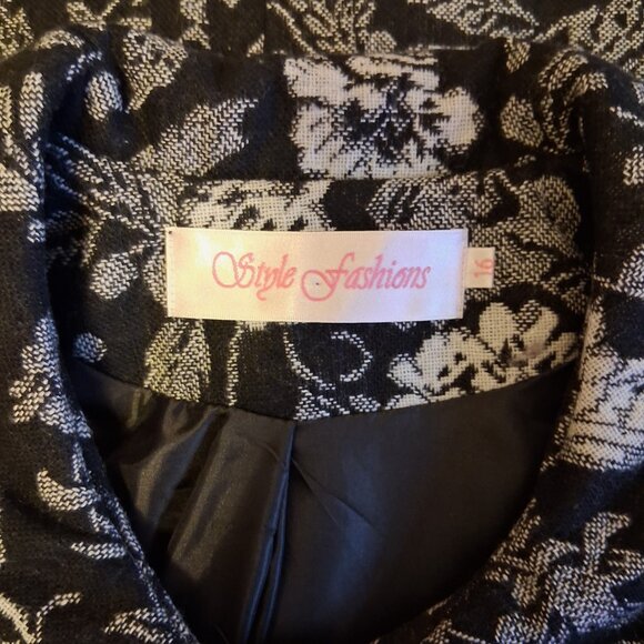 NEW Women’s Elegant Pea Coat Black White Floral Lined Trench Coat ¾ Sleeve 16 XL - Picture 8 of 9